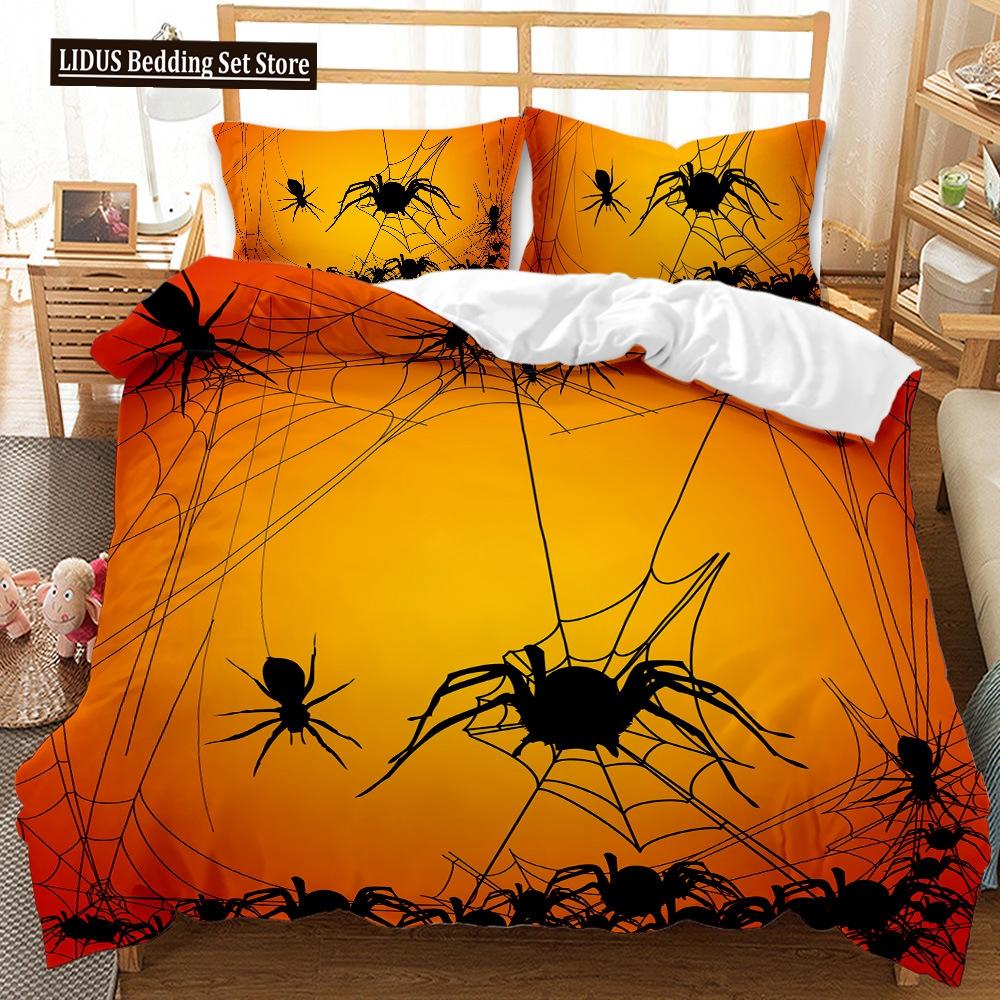 Tarantula Print Bedding Set King Full 3D Print Black Spider Comforter Cover Set Insect Theme For Boy Teen Polyester Bedding Set