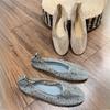 Mesh Luxury Rhinestones Flats Women Shoes Round Toe Shallow Casual Beach Shoes Female Soft Sole Fashion  Mary Jane Shoes
