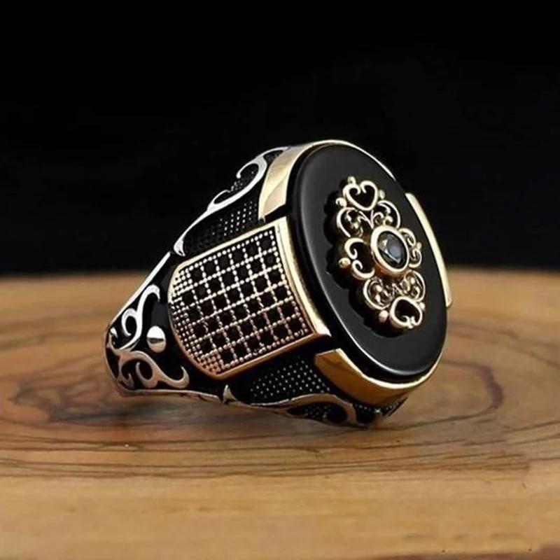 Punkboy Vintage Shaped Geometric Oval Black Glossy Men's Ring For Anniversary Party Wedding Male Rings Zircon Accessories 6-14