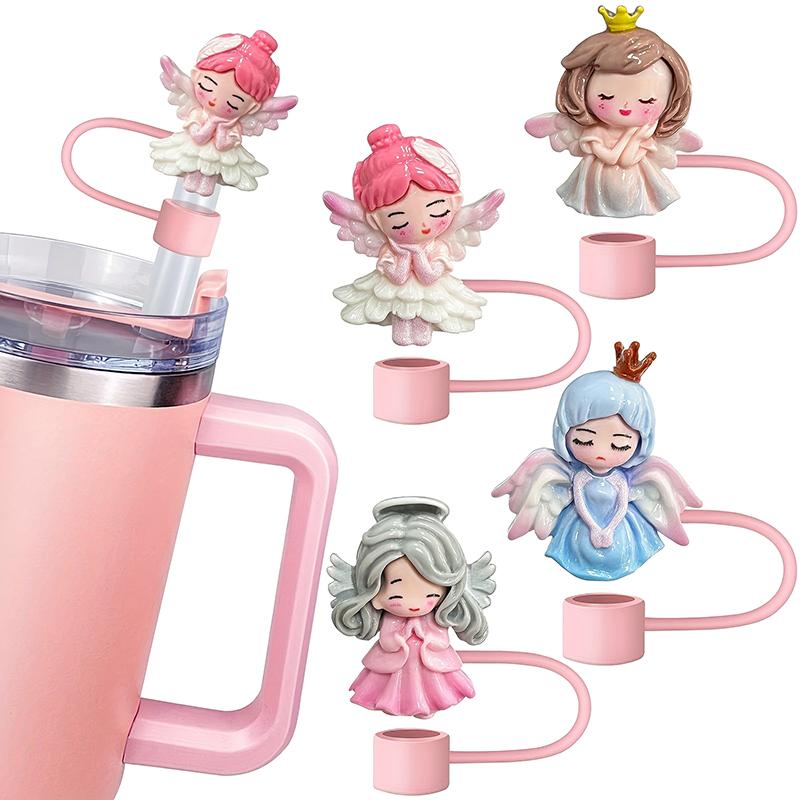 

30/40 Oz Silicone Straw Cover Caps For Cups Cute Resin Angel Princess Straw Toppers Cap 10Mm Straws Tumbler Accessories 4Pcs