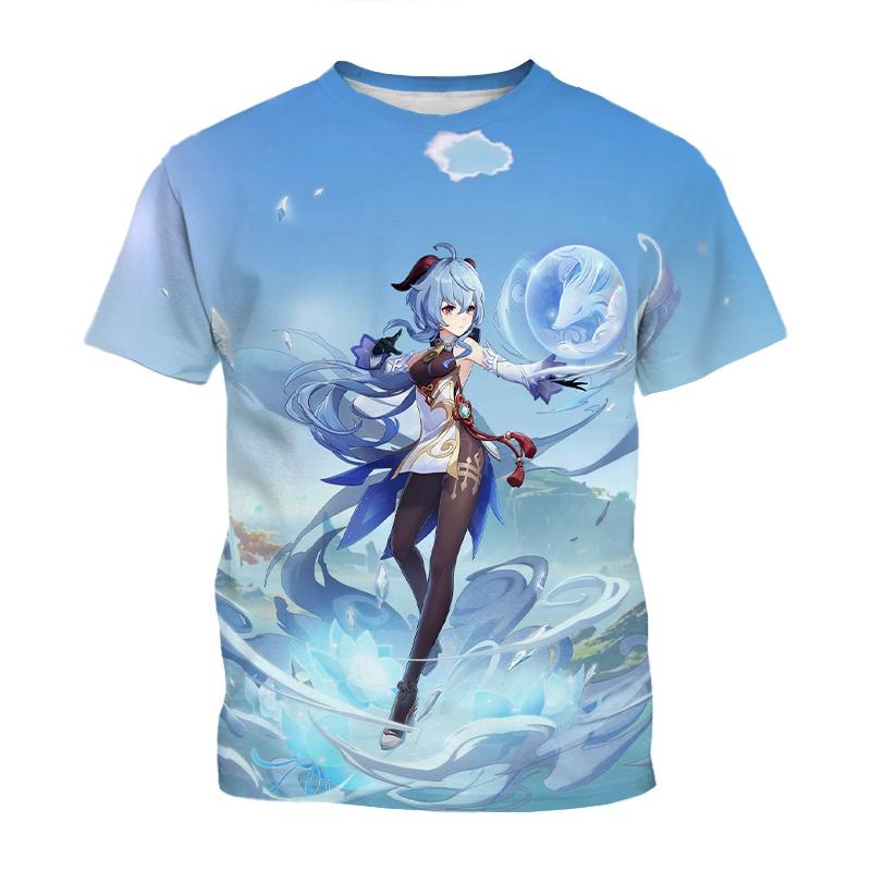 Round Neck 3D Genshin Impact Anime Character Printed Casual Short Sleeved Women's T-shirts - Soft Medium Stretch Fabric Summer Relaxed Fit Clothing