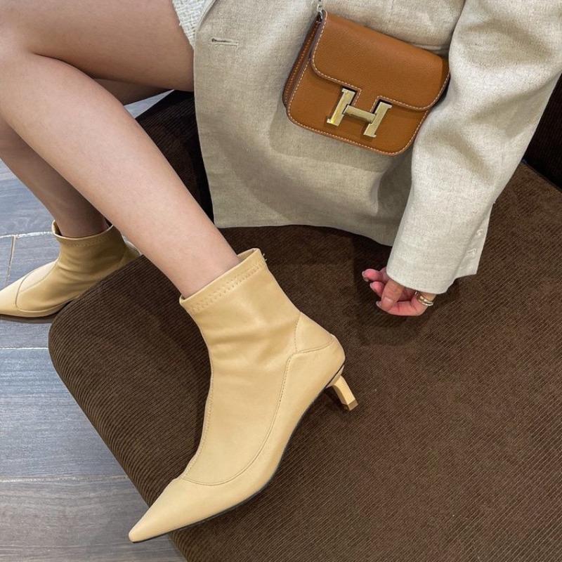 New Style Spring Pointed Toe Women Modern Ankle Boots Soft Leather Short Booties Concise High Heels Shoes Zapatos Mujer