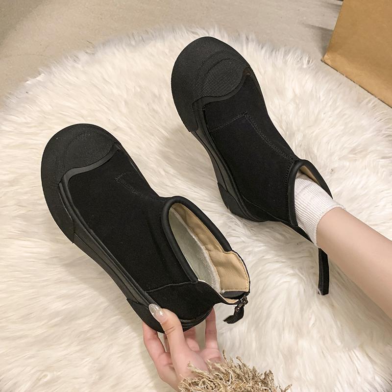 Platform Suede Flats Ankle Snow Boots Women Warm Plush Cotton Mid Heels Shoes Brand Winter Fad Trend Cozy Chelsea Botas Mujer