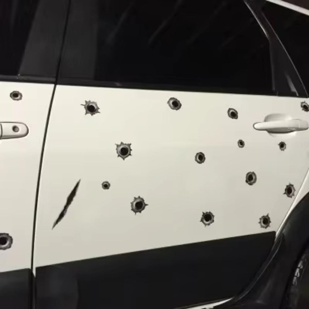 Creative 3D Bullet Hole Car Stickers Set Car Motorcycle Anti-Scratch Realistic Bullet Hole Side Stickers Waterproof Stickers