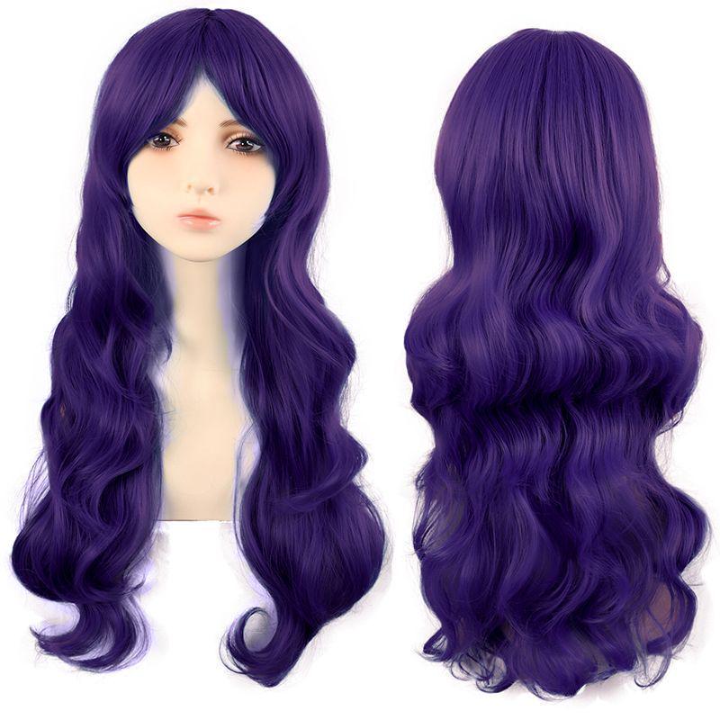 Flerfärgad 70 cm lång lockig animeperuk: Rotfrukt Rosa, Ljusguld, Svart, Roseröd Som Tillval