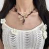 Bohemia White Hollowed-out Five-petal Flower Pendant Wooden Beads Black Rope Woven Necklace for Women Jewelry Two Ways To Wear