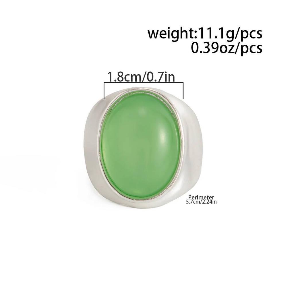 SHIXIN Vintage Oval Green Resin Finger Ring Women Minimalist Geometry Irregular Silver Color Rings Wedding Party Jewelry Gifts