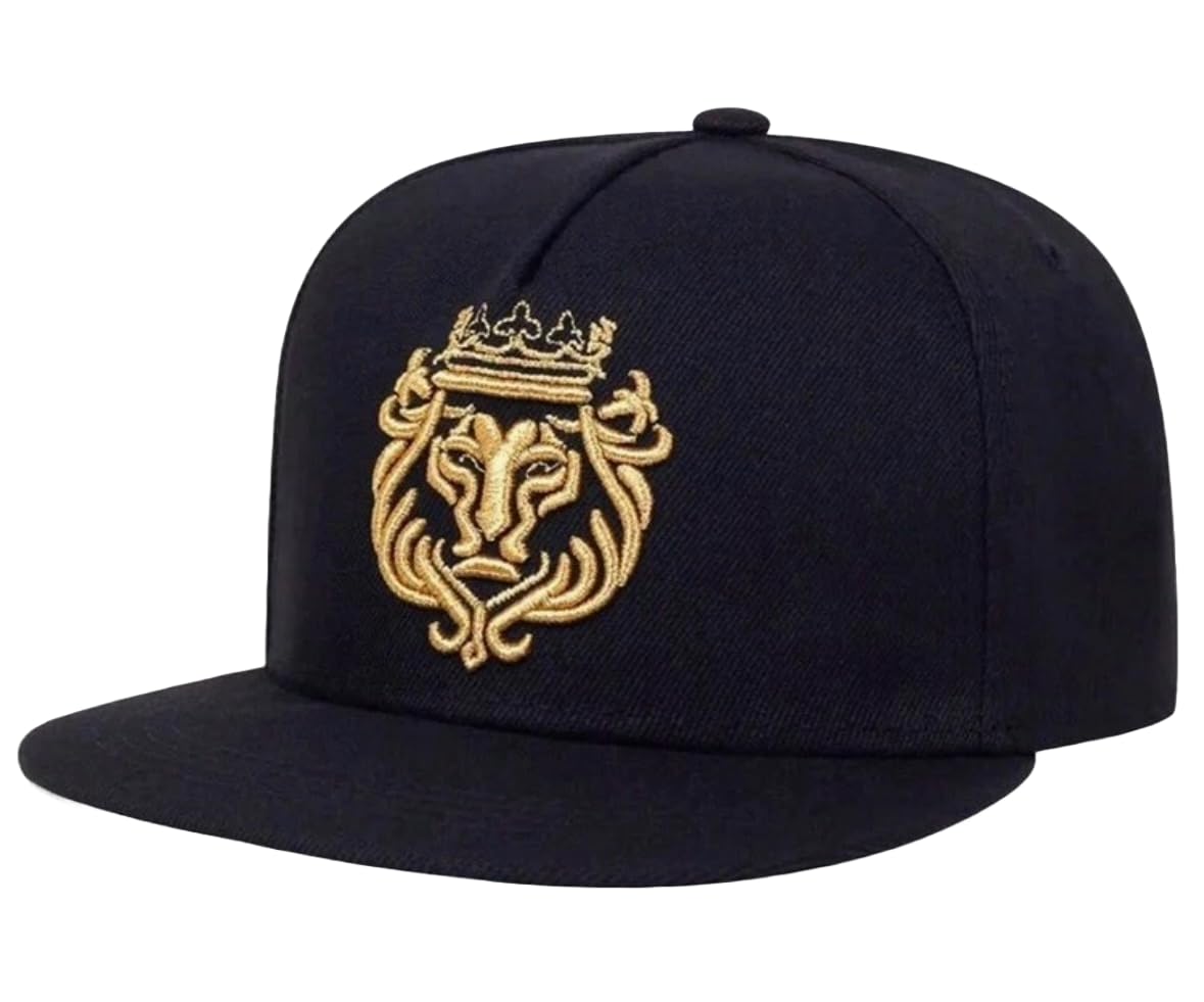 

[sproutsy] Flat Visor Cap, Hat, Snapback, Crown Lion Embroidery (JP, Numeral Size, 58.0 cm, Black)