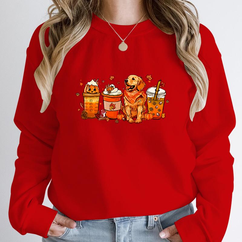 

Осенняя тыква Кофе Золотистый ретривер Принт Толстовки Осень Зима С длинным рукавом Круглый вырез Пуловеры Повседневная толстовка без капюшона XL