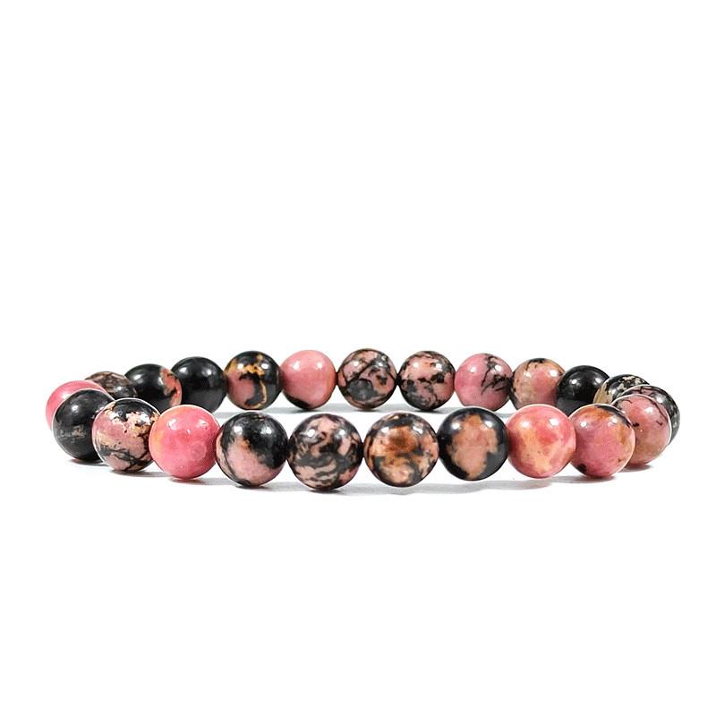 European & American Pink Zebra Red Wood Grain & Black Obsidian Couple Bracelet