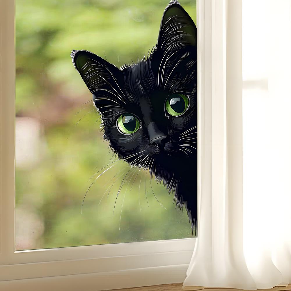 Cartoon Schwarze Katze Statisch Haftend Fensteraufkleber Abnehmbar Selbstklebend für Balkon Schlafzimmer Glas Heimdeko Kunst