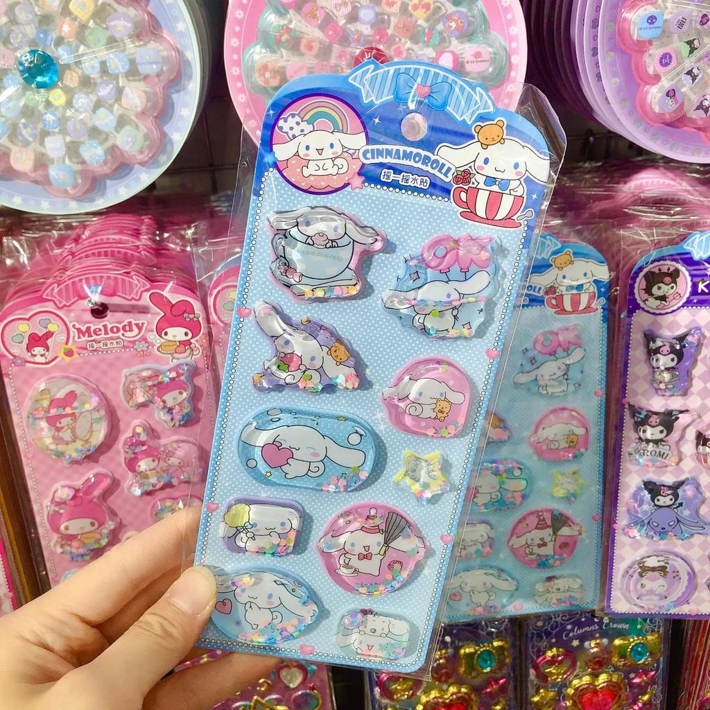 Cartoon Sanrio Hello Kitty 3D Shake Water Sticker Kuromi Cinnamoroll My Melody Crystal Decoration Handbook Student Stationery