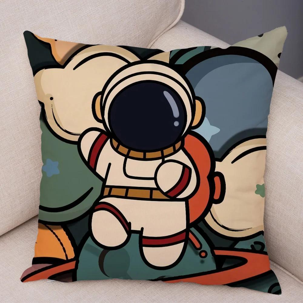 Cartoon Astronauten Kissenbezug Weicher Plüsch Dekor Kosmischer Himmel Kissenbezug für Sofa Zuhause Auto Doppelseitiger Druck Kissenhülle Kinderzimmer