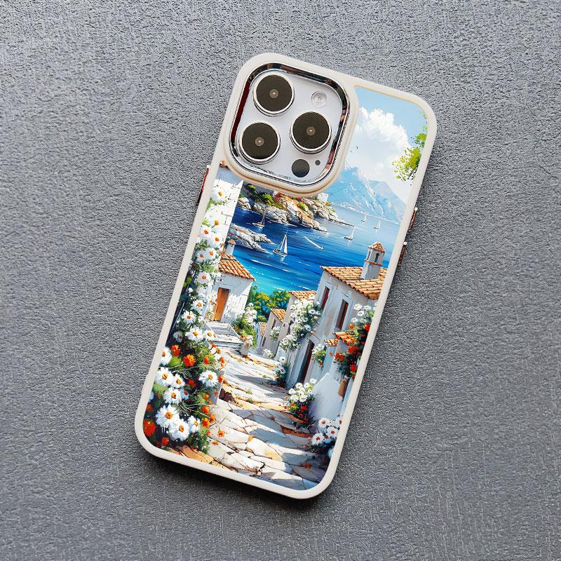 Seaside Flower Town Silicone Phone Case For iphone 16 15 14 13 12 11 Pro Max 7 8 plus X XR XS Shockproof Soft Shell Cover