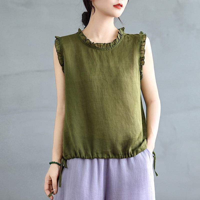 

2025 Women s Ruffle Collar Sleeveless Vest – Cool, Versatile, and Comfortable Extra Large армія зелений колір