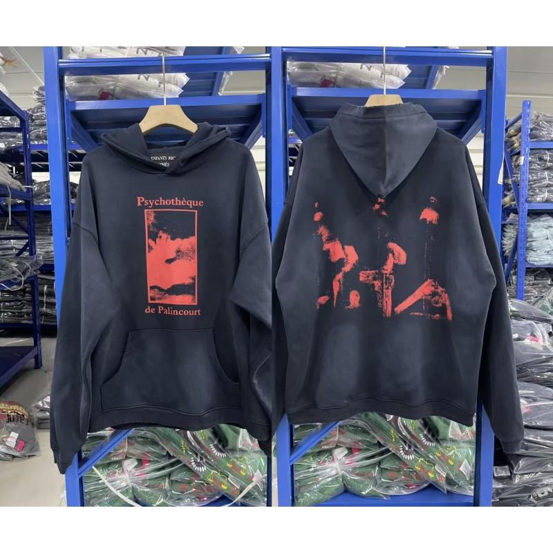 Vintage West Coast Hooded Zip-Up Sweatshirt With Sanskrit Script Print Relaxed Fit Cotton Pullover Men