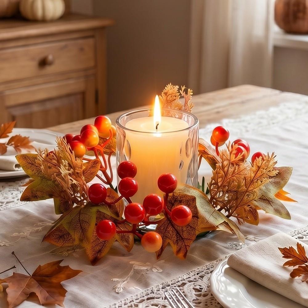Ahornblätter Herbst Kerzenring Kranz Lichtbeständige Beeren Tannenzapfen Kerzenring Thanksgiving Tag