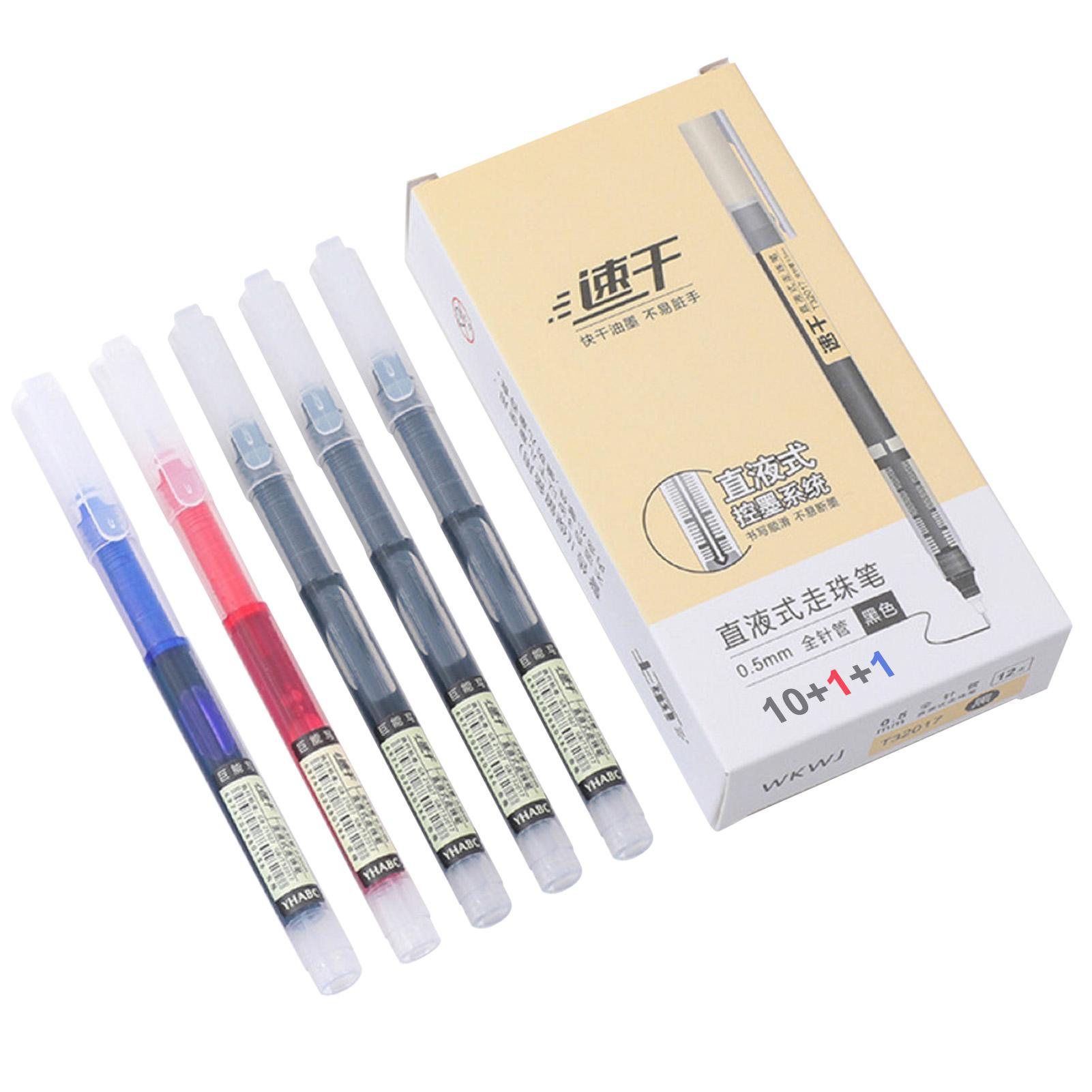 

12Pcs Straight Liquid Gel Pen Quick-drying, Large-capacity 0.5mm Black Blue Ink for Writing School Office Stationery Supplies