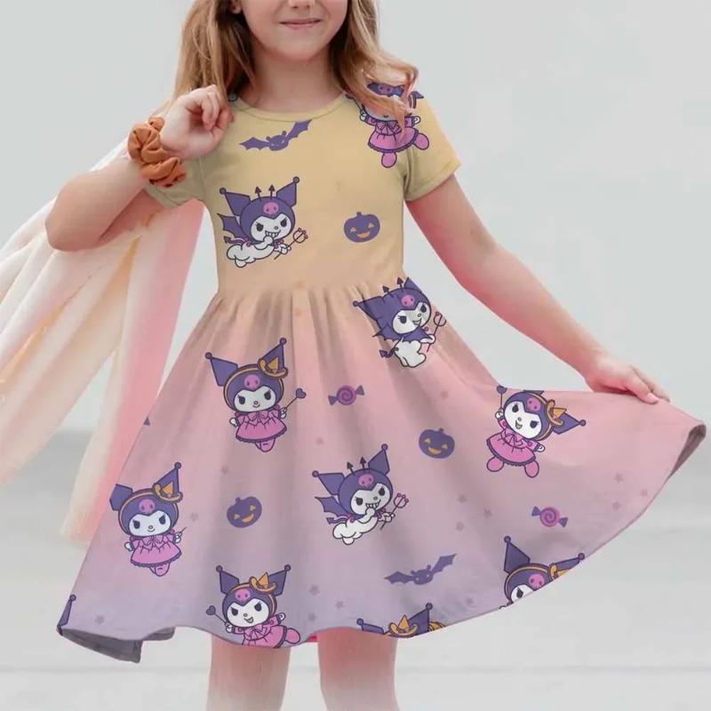 New Summer Dress Fashion Cartoon Cute Hello Kitty 3D Print Dresses Kids Short Sleeve Princess Girls Party Children Clothes