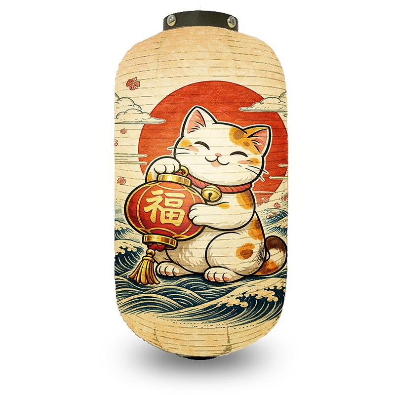 Japanese Style Lantern Japanese Hanging Happy-neko Lanterns Cloth Long Traditional Restaurant Bar Hotel Festival Decoration