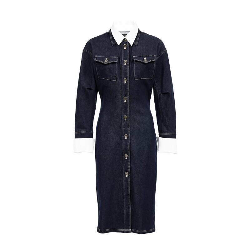 VEROMODA Detachable Collar & Cuff Denim Midi Dress