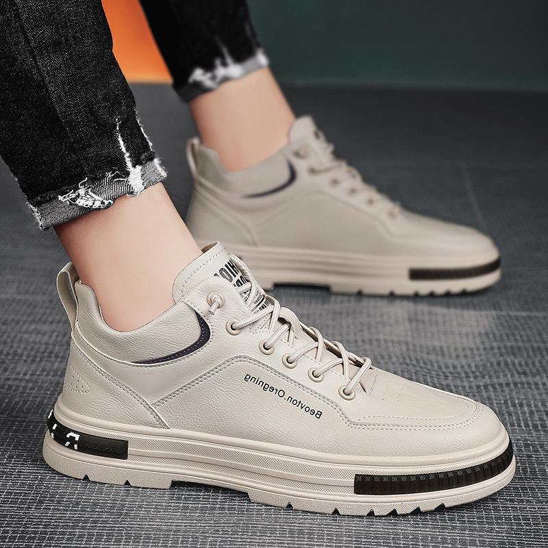 Trendy Bílé Kotníkové Boty Pánské Podzimní Šněrovací Kožené Boty Pánské Volnočasové Tenisky Muž Stylové Kotníkové Boty Krátké Boty Chlapecké Tréninkové Boty