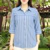 ZANZEA Women Turn Down Collar Loose 3/4 Sleeve Stripe Blouse