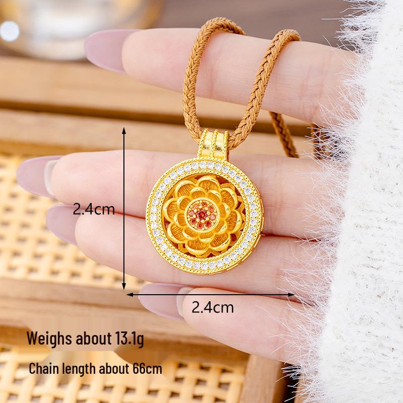 Ancient Gold Sand Eight-Treasure Compass Blessing Necklace - Chinese Retro Copper Alloy Jewelry