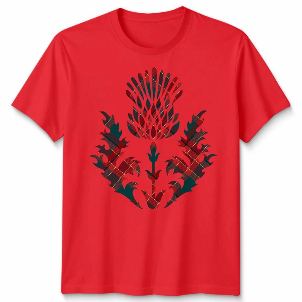 Scottish Tartan Unisex T Shirt Thistle Emblem Scotland Heritage Symbol Tee