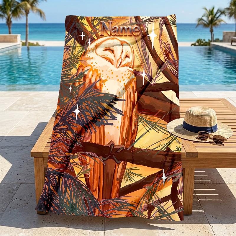 Custom Name Owl Stylish Digital Printing Beach Towel Quick‑Drying Absorbent Blanket for Beach Pool Gym Travel