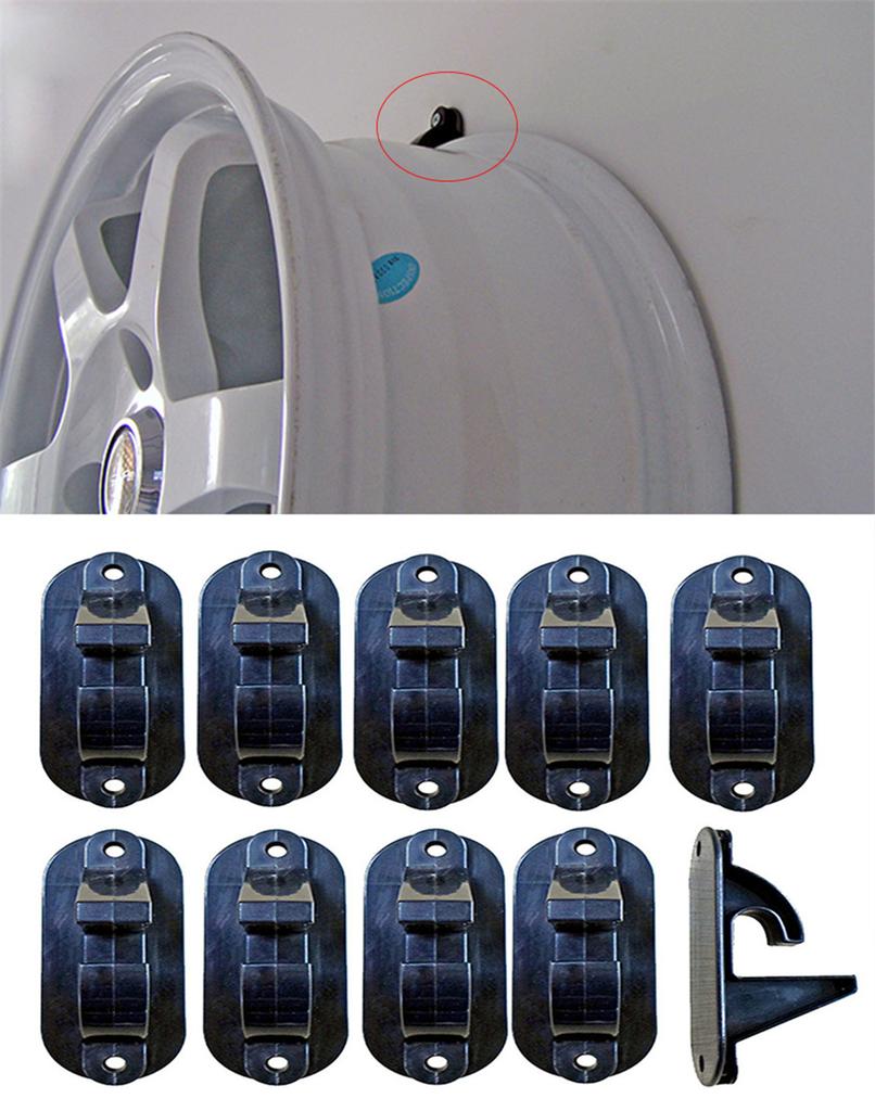 Universal 10pcs Plastic Tire Wheel RIM Hub Hook Wheel Shop Display Stand Rack Wall Mounted Hanging Hook With 24Sets Expansion screws