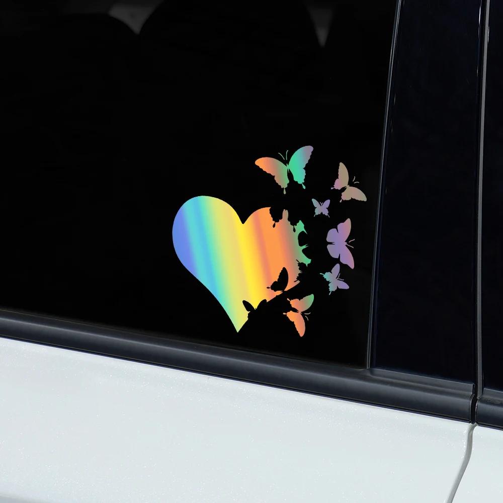 Car Reflective Sticker Creative Heart Butterfly Flying Decal Cover Auto Accessories for Motorcycle Window Rear Winshield Bumper