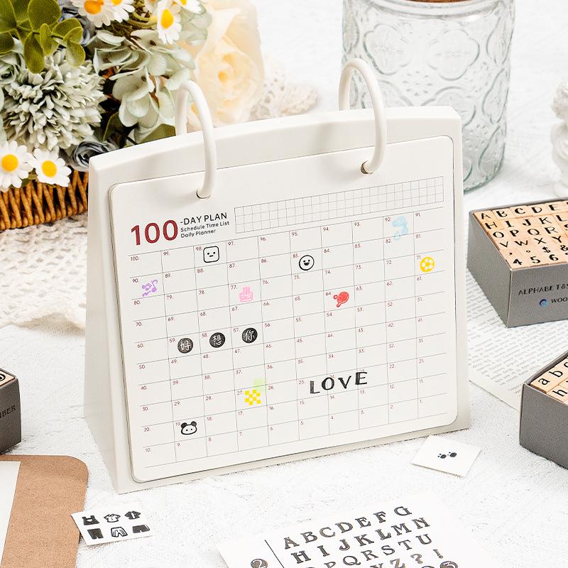 42-Piece Beech Wood Stamp Set: Numbers, Letters, Shapes & Emoticons.