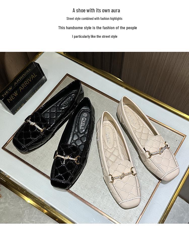 2026 Spring Women's Patent Leather Rhinestone Furry Loafers - Large Size, Velvet, Warm, Soft Sole