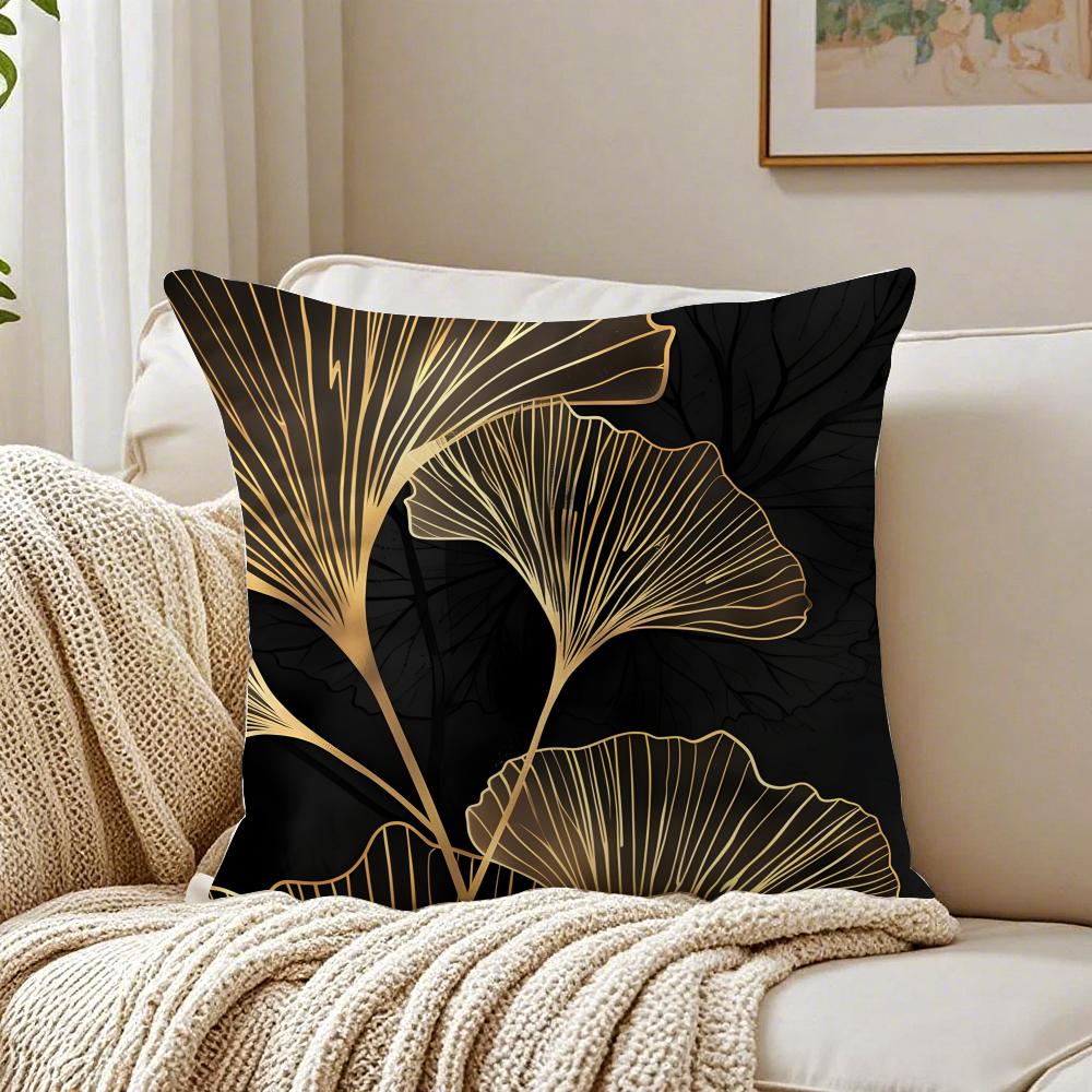 Simple Vibrant Ginkgo Leaves Pillow Case Double-Sided Plush Sofa Cushion Covers Organic Breathable Invisible Zipper