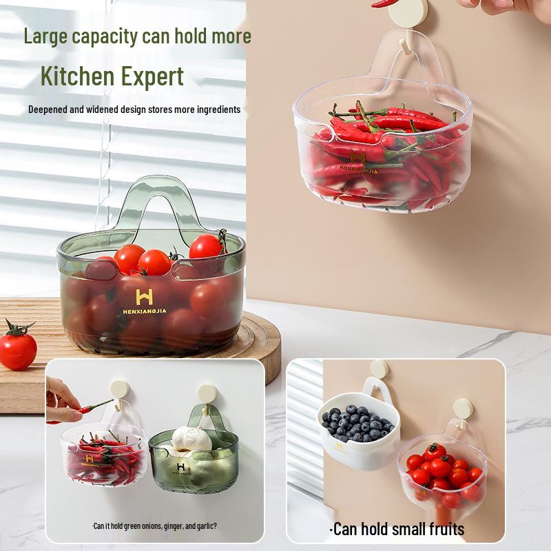 Wall-mounted Kitchen Basket for Storing Ginger, Garlic, and Green Onions