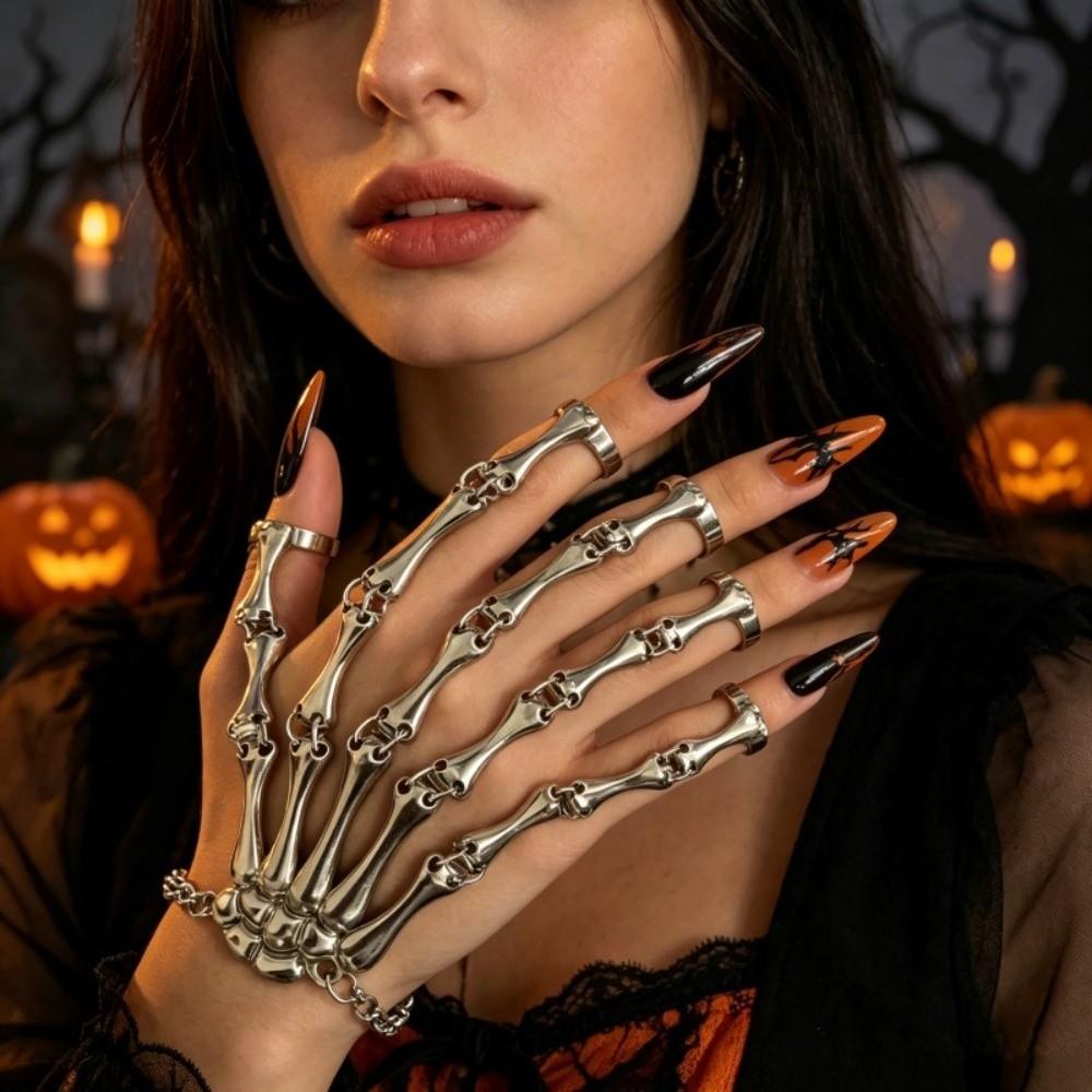 Adjustable Finger Ring Bracelet Metal Skeleton Bracelets Halloween Hand Bone Bracelet Party