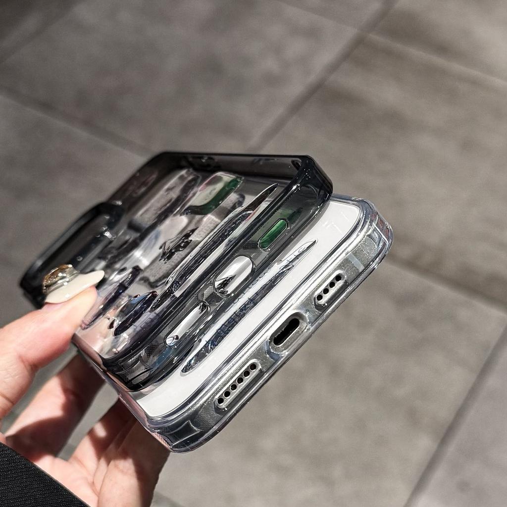 For iPhone 15 Pro Clear Phone Case TPU Back Cover with 3D Pattern Sticker