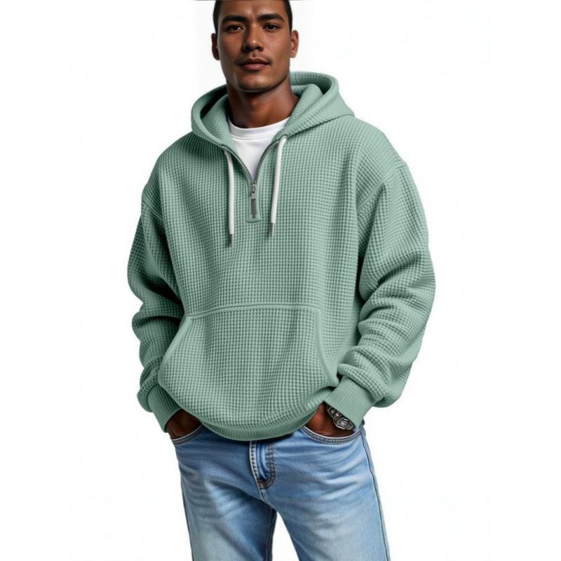 Men's Fashionable Waffle Half-Zip Hoodie for Spring/Autumn Casual Sports Wear