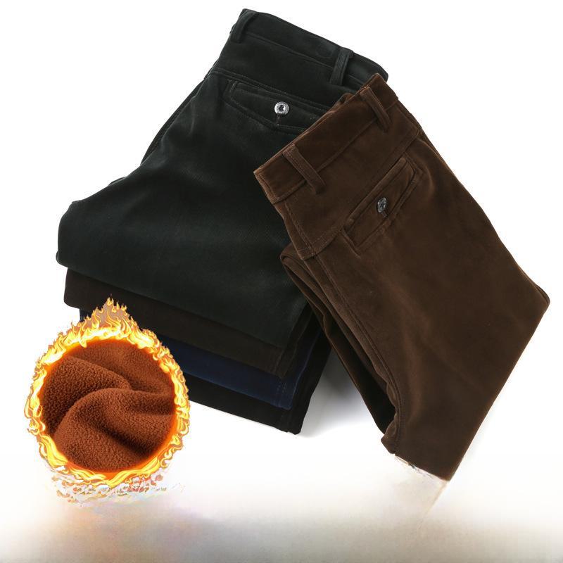 Men's Stretch Corduroy Pants - Middle-Aged, Casual, Loose Fit, Plus Velvet, Thickened for All Seasons