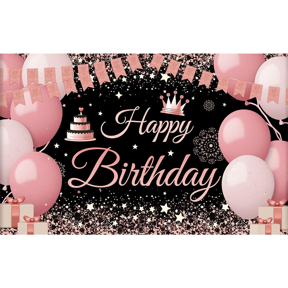 Pink Gold Black Happy Birthday Background Rose Gold Glitter Balloon Birthday Decoration Party Decor Home Photography Backdrop