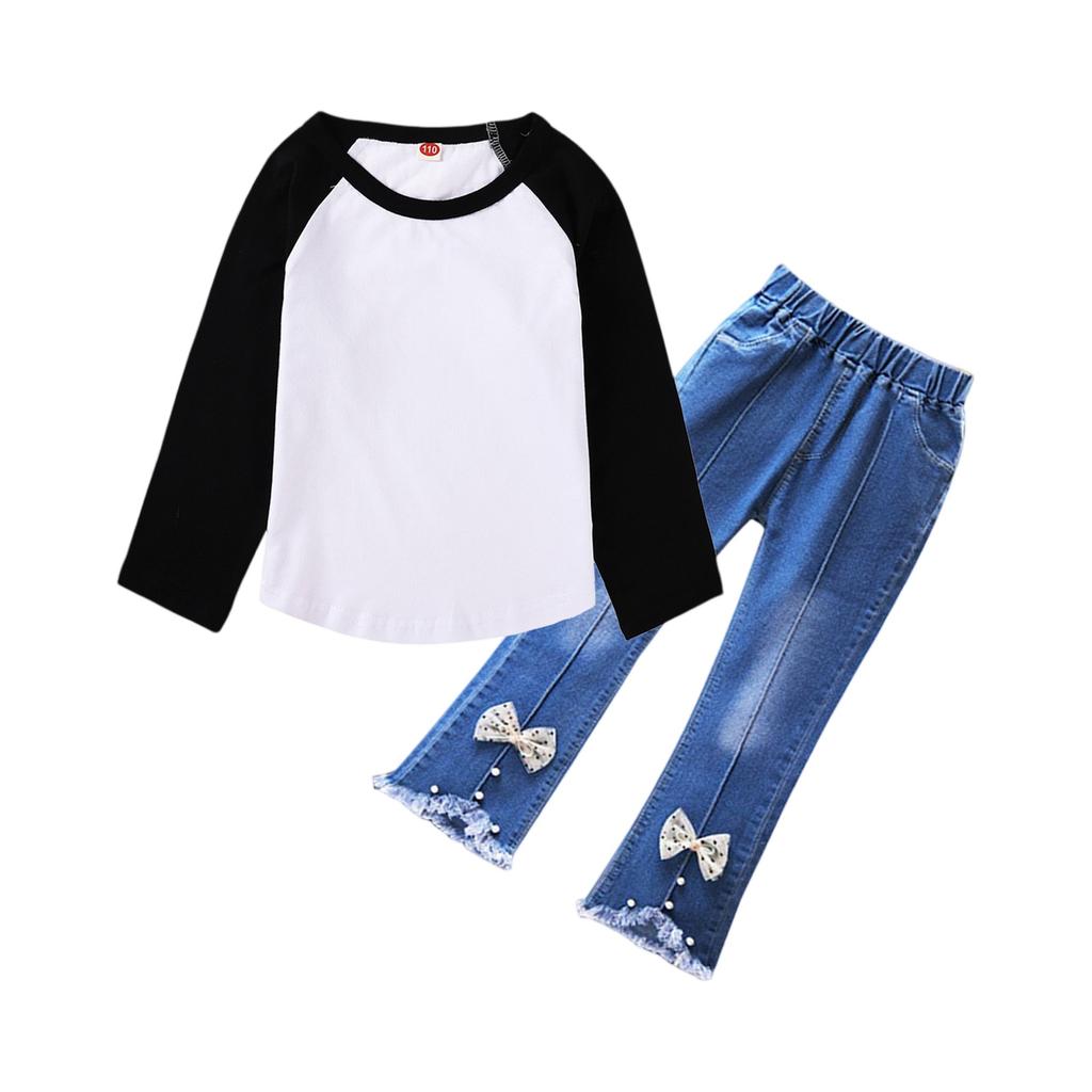 Girls' Raglan Tee Set - Long Sleeve & Jeans Outfit