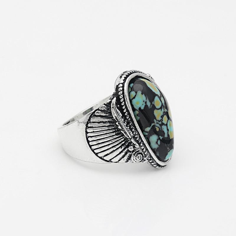 Retro European & American Turquoise Feather Gemstone Ring for Men & Women