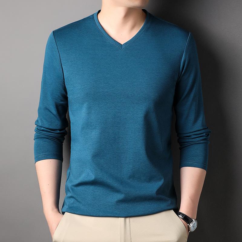 

Футболка с V-образным вырезом, мужская, весенняя, новинка, однотонный свитер с длинными рукавами, повседневная рубашка-пуловер для мужчин XXL