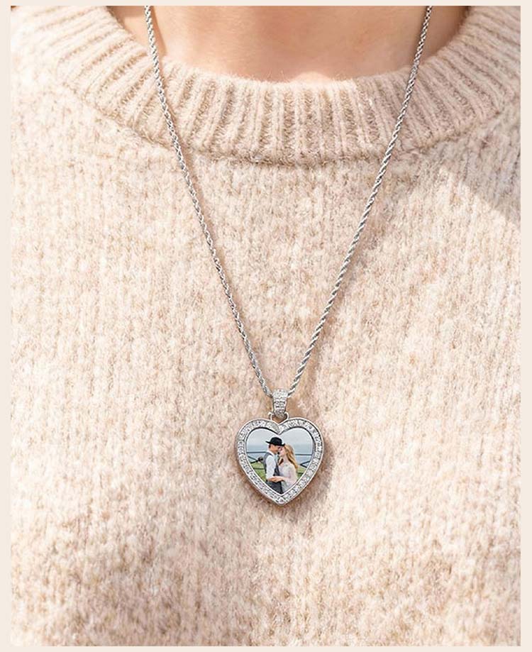 Picture Photo Necklace, Personalized  Zirconia Heart Pendant Jewelry Customized Gifts for Women