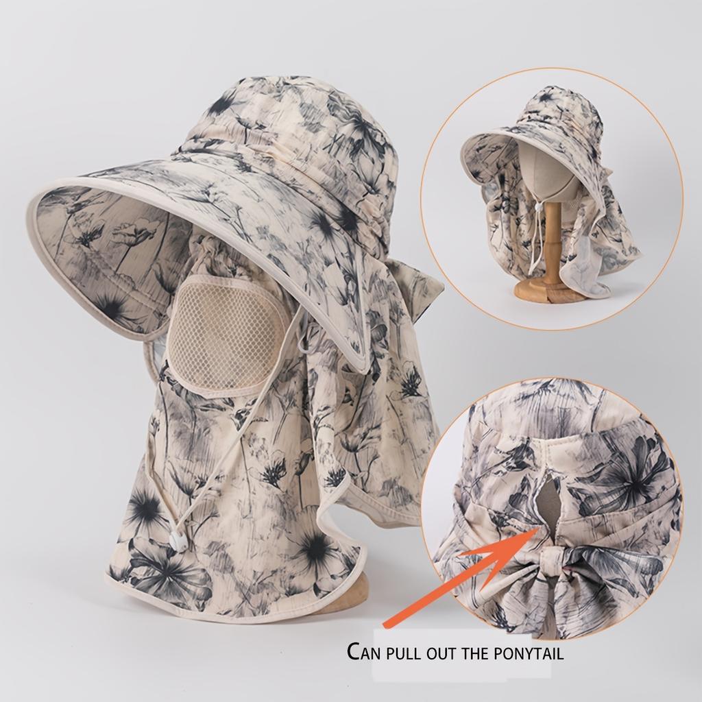 Fisherman's Hat Women's Summer Cycling Sunshade with Face Veil Wide Brim Outdoor Full Protection Breathable