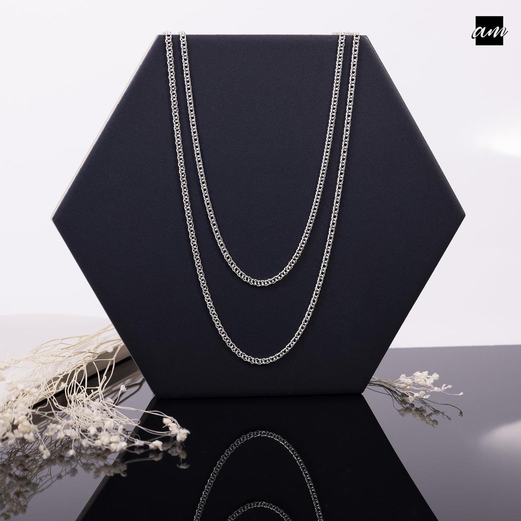 [Amberta] Women's 925 Sterling Silver 2mm Rhombus Curved Chain Necklace: 2.3mm Silver Chain Necklace 55cm