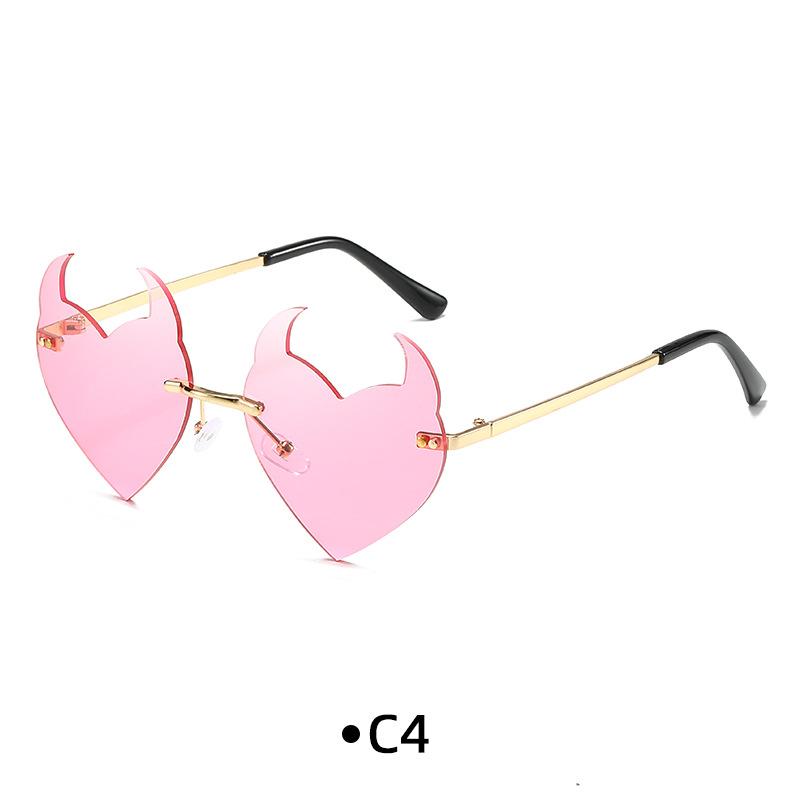 Novel Rimless Devil Ear Heart Shape Sunglasses for Women Men Trendy Creative Party Halloween Cosplay Glasses UV Protection