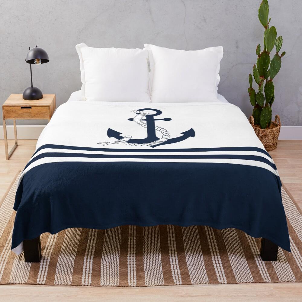 Nautical blue anchors with blue and white stripes Throw Blanket