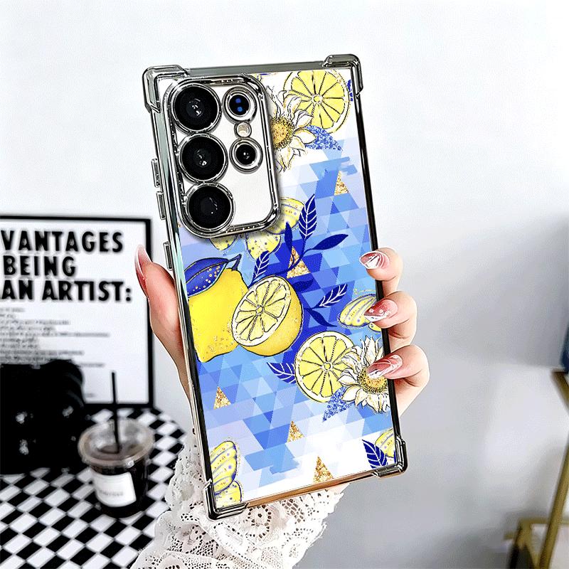 Mediterranean Lemon Soft Phone Case For Samsung Galaxy S26 Ultra S25 Edge S24 FE S23 Plus S22 S21 + S20 Plating Anti-Fall Fundas